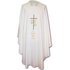 White embroidered chasuble with cross, chalice and spike