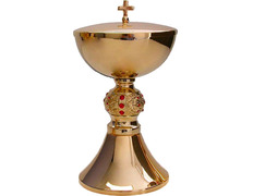 Add to Cart Ciborium with gold bath and red stones in the knot Ciborium with gold bath and red stones in the knot