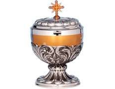 Add to Cart Silver ciborium with relief decoration and golden fringe Silver ciborium with relief decoration and golden fringe
