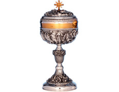 Add to Cart Silver ciborium with liturgical elements in relief Silver ciborium with liturgical elements in relief