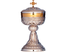 Add to Cart Sterling silver ciborium with embossed liturgical elements Sterling silver ciborium with embossed liturgical elements