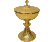 Add to Cart Golden metal ciborium with silver Cross Golden metal ciborium with silver Cross