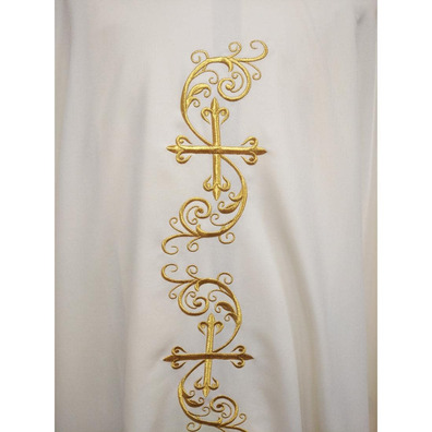 Catholic priest chasuble with gold-colored Crosses embroidery beige