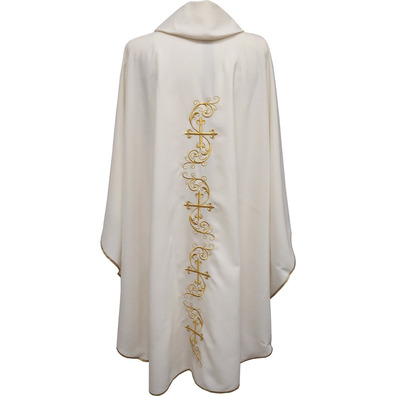 Catholic priest chasuble with gold-colored Crosses embroidery beige