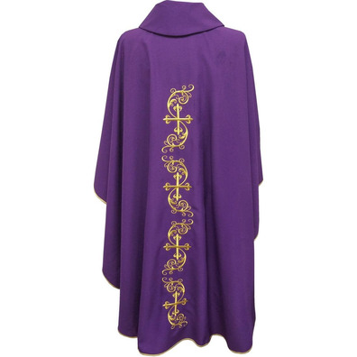 Catholic priest chasuble with gold-colored Crosses embroidery purple