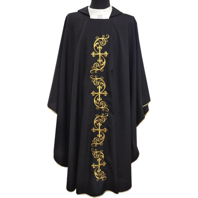 Catholic priest chasuble with gold-colored Crosses embroidery black