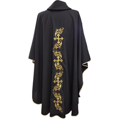 Catholic priest chasuble with gold-colored Crosses embroidery black