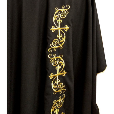 Catholic priest chasuble with gold-colored Crosses embroidery black