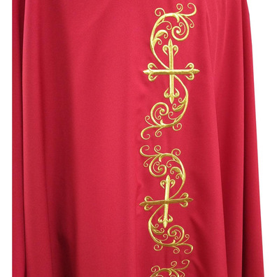 Catholic priest chasuble with gold-colored Crosses embroidery red