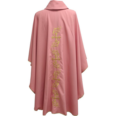 Catholic priest chasuble with gold-colored Crosses embroidery pink