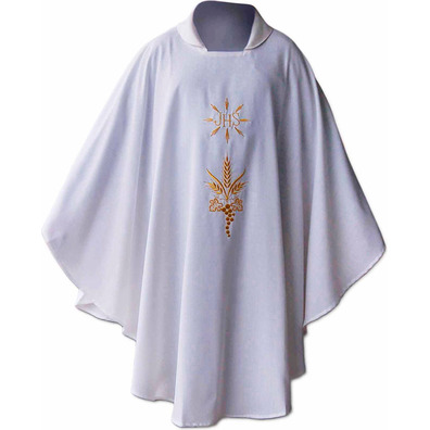 Chasuble in polyester and wool with golden JHS