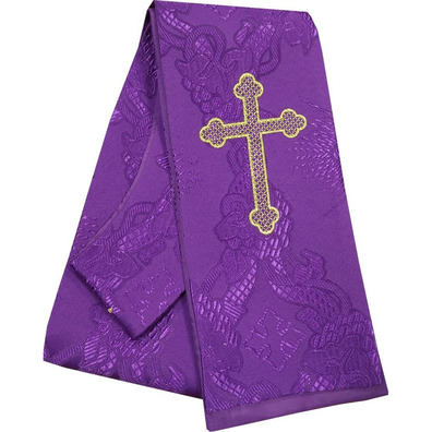 Chasuble and stole in damask fabric with golden embroidery purple