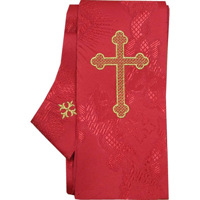 Chasuble and stole in damask fabric with golden embroidery red