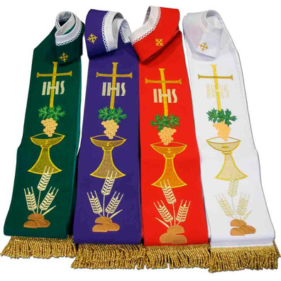 Stolon with liturgical embroidery and golden fringe