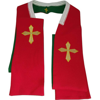 Reversible stole with red / green embroidered Cross