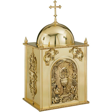 Tabernacle in bronze decorated with chalice and JHS